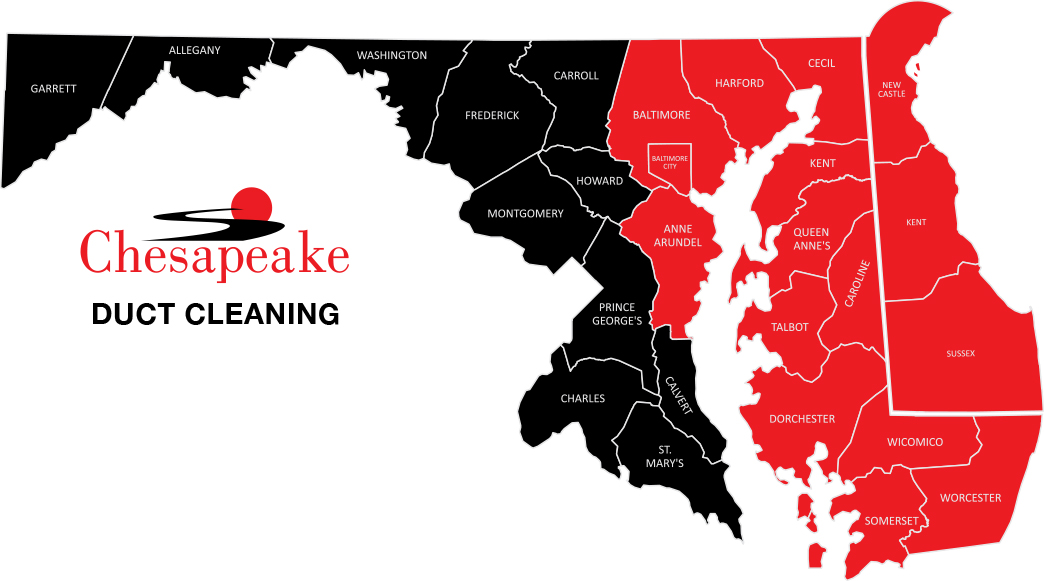 area map covering duct cleaning services in delaware and maryland